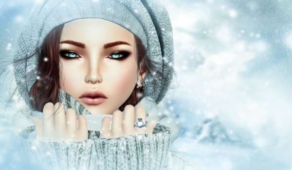 Нарисованная девушка зима