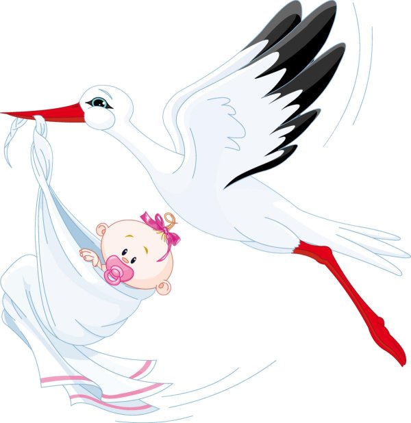 аист несет ребенка