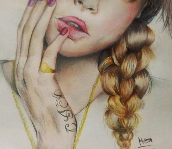 девушка цветными карандашами