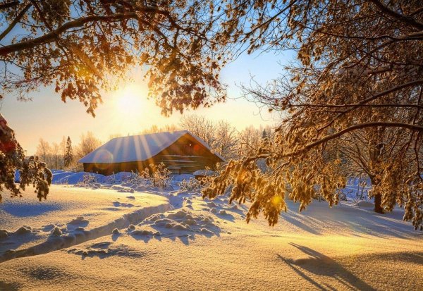 морозное утро в деревне