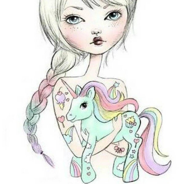 девушка единорог рисунок