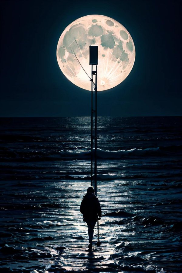 на фоне луны