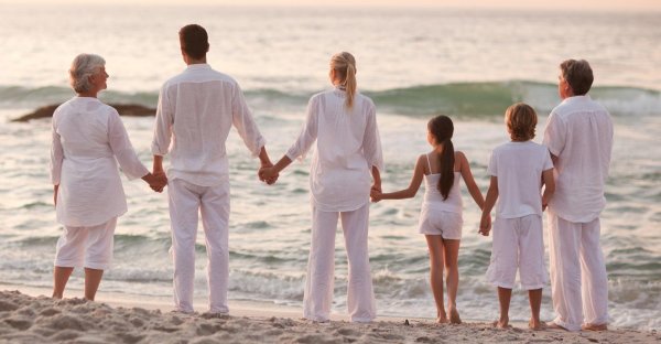 большая семья со спины