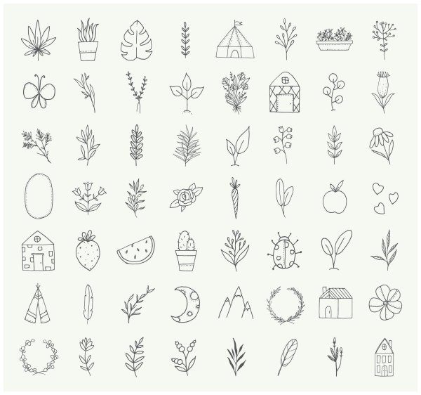 дудл стиль растения иконки