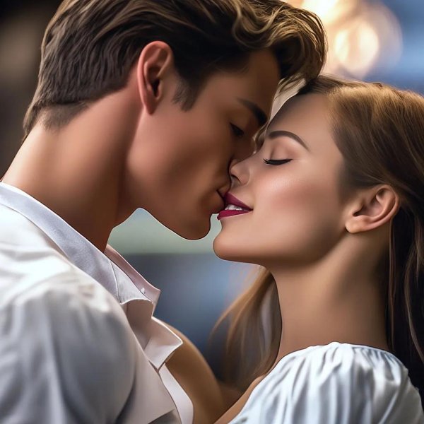 девушка целует парня