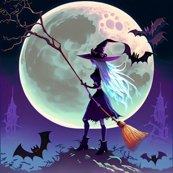 ведьма на фоне луны