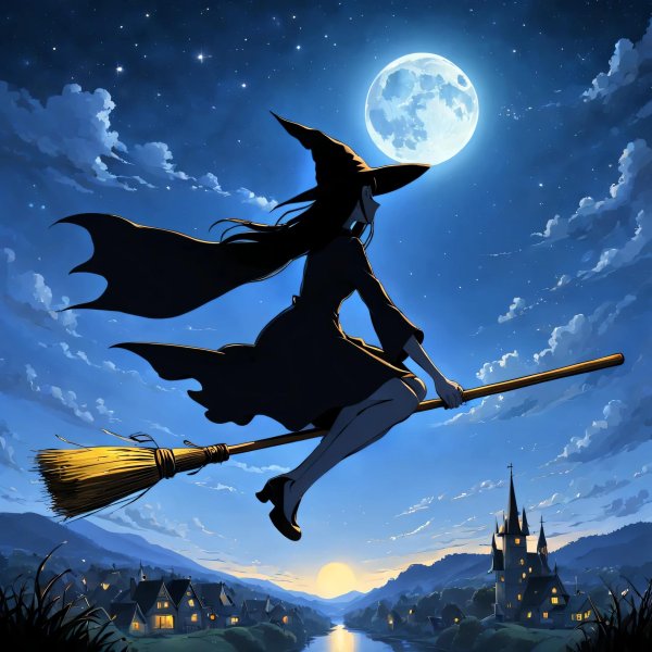 ведьма на фоне луны