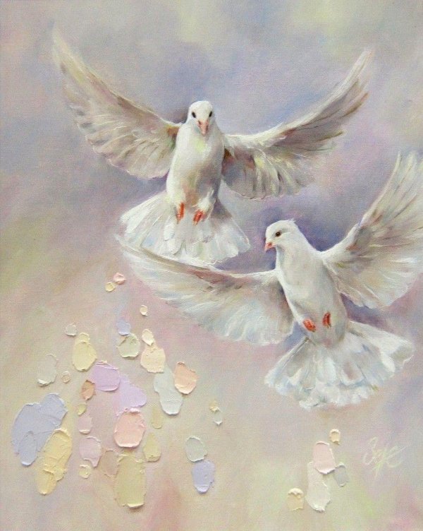 пейзаж с голубями