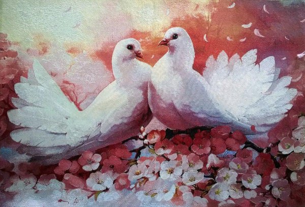 пейзаж с голубями