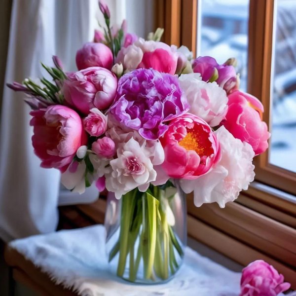 открытка с пионами