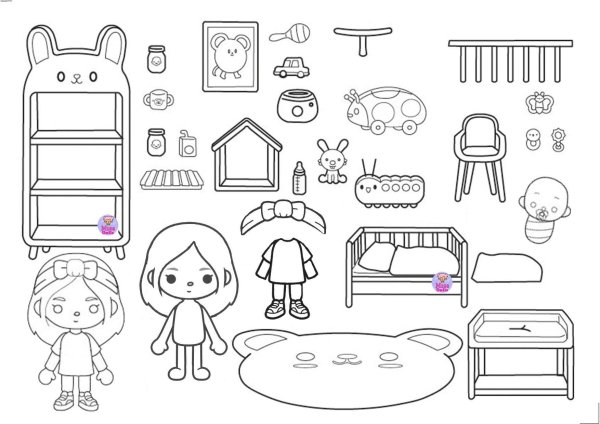 раскраски тока бока комнаты без персонажей