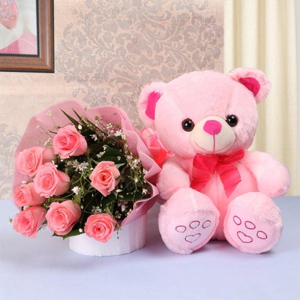 teddy bear with flowers