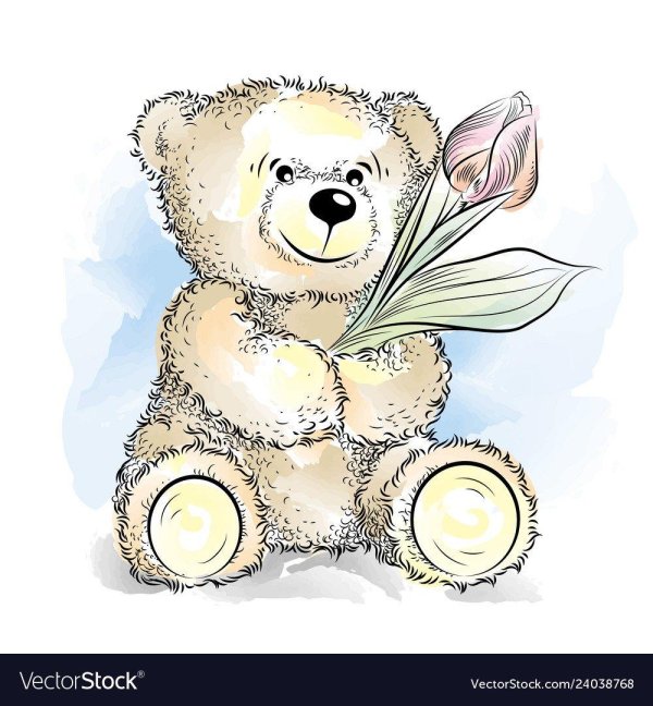 медведь с цветами рисунок