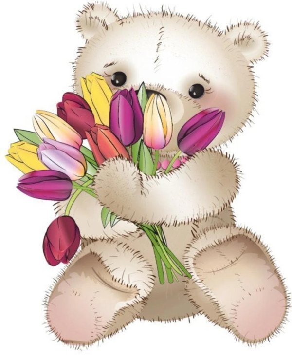 медвежонок который сидит и держит цветочек