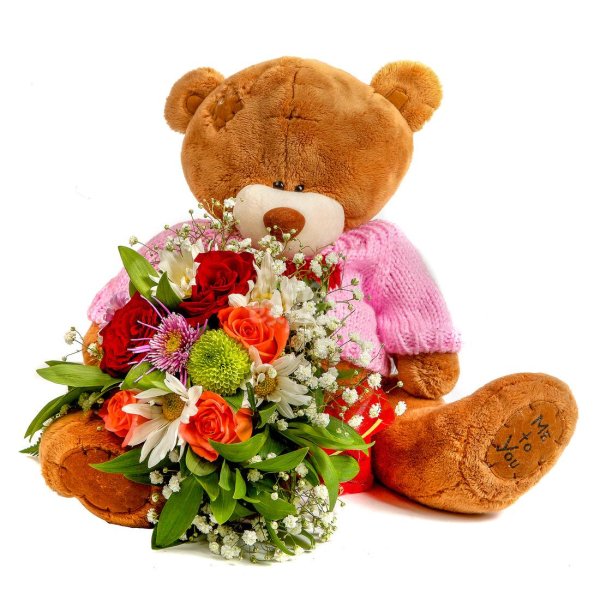 мишка с букетом