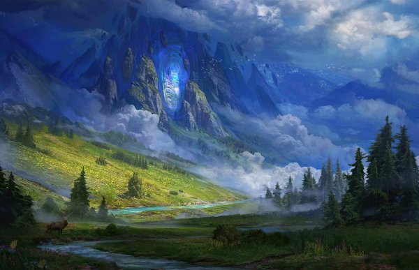 фэнтезийный пейзаж горы долина