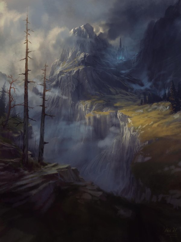 фэнтезийный пейзаж горы долина