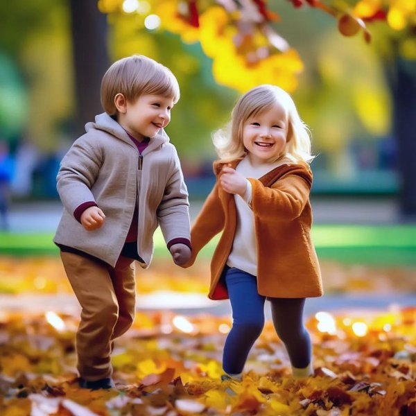счастливые дети осенью