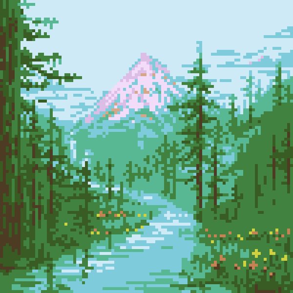 природа и горы в пиксельной