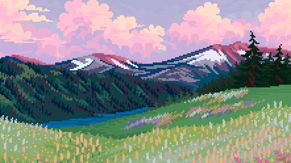 природа и горы в пиксельной