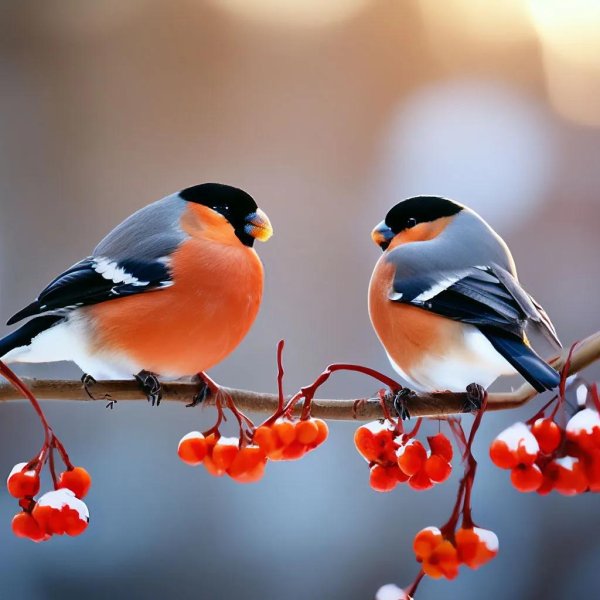 снегири самка и самец