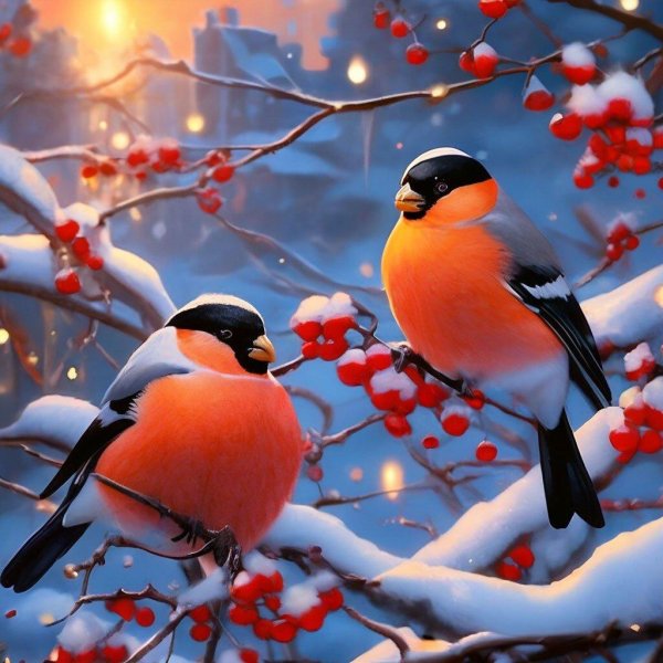 пейзаж со снегирями