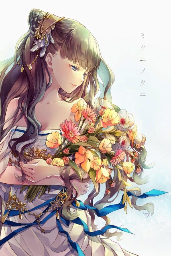 девушка с цветами арт