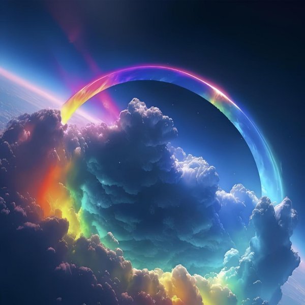 a rainbow in the sky
