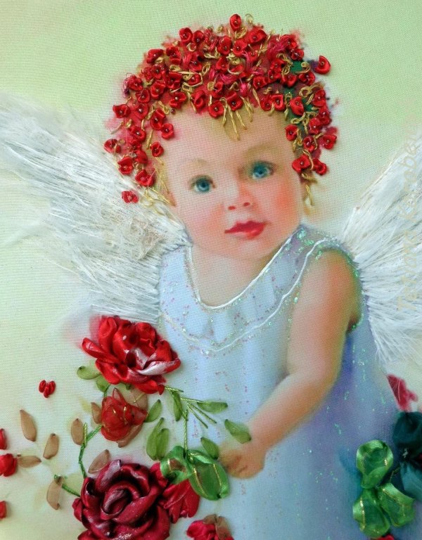 вышивка лентами ангелочка