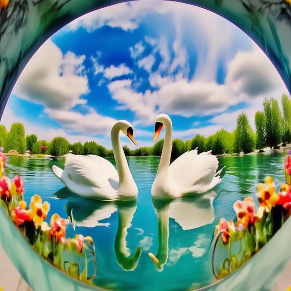 пейзаж с лебедями