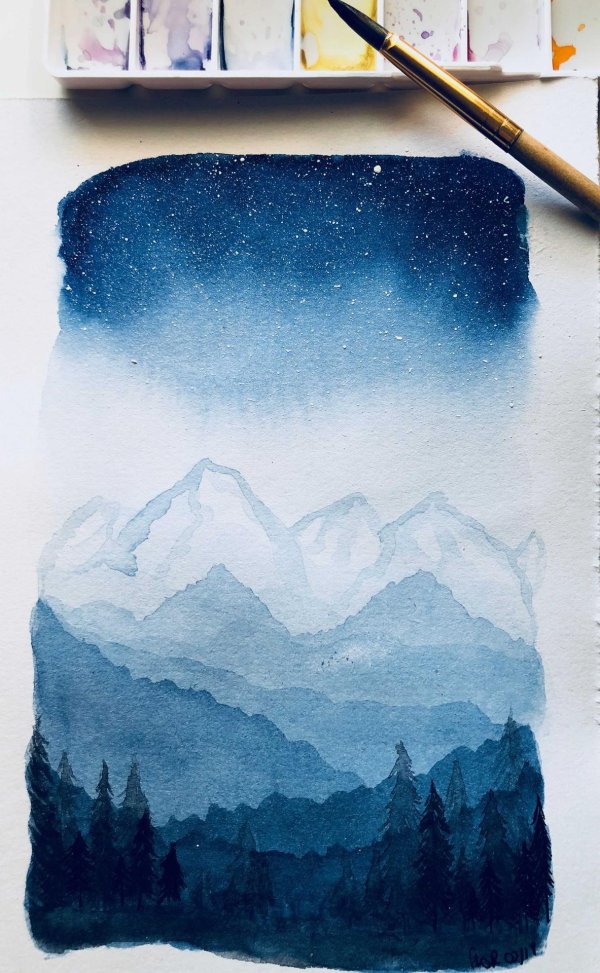 горы акварель