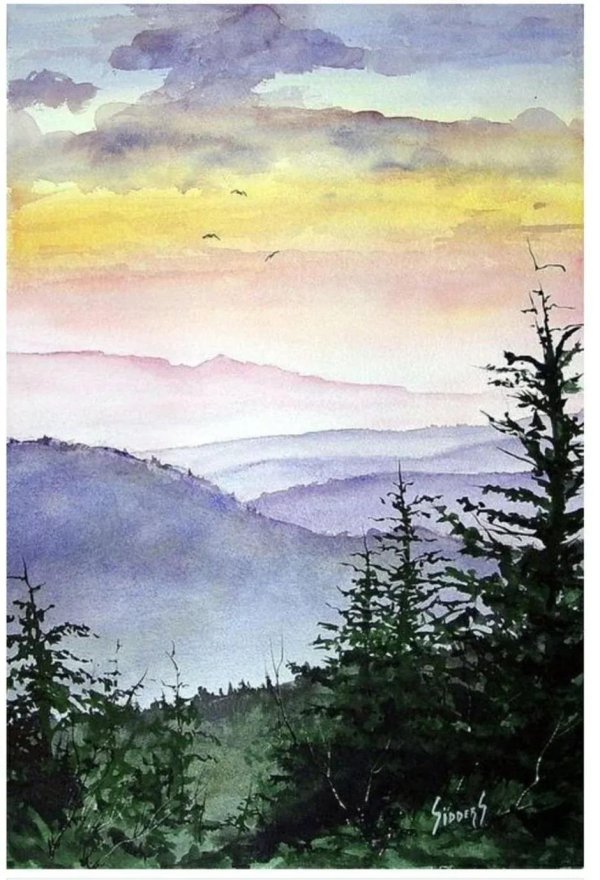 горы акварель