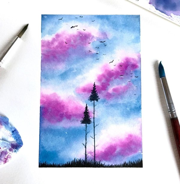 рисунки акварелью лёгкие