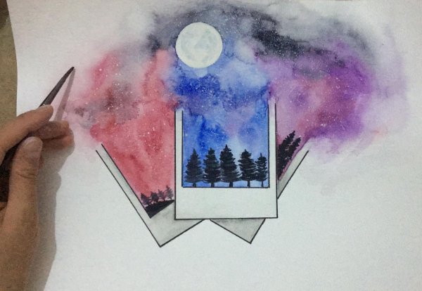 рисуем космос акварелью