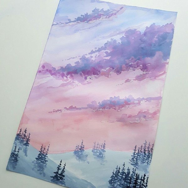 горы акварелью лессировка