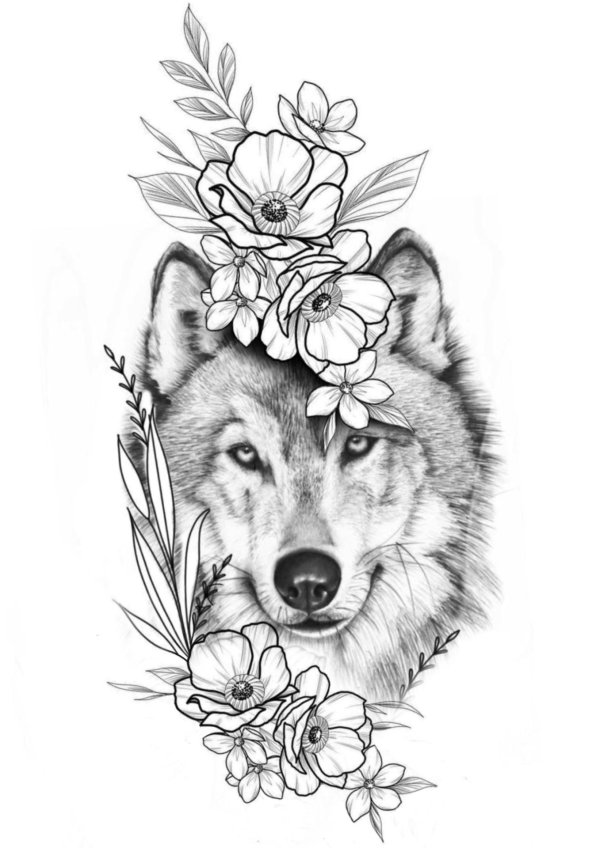 эскизы тату волка для девушек