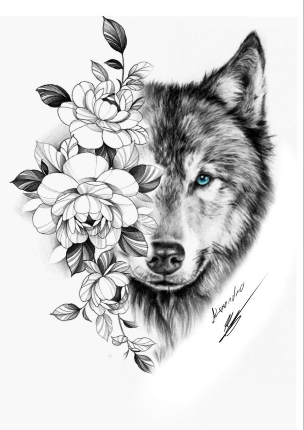 эскизы тату волка для девушек