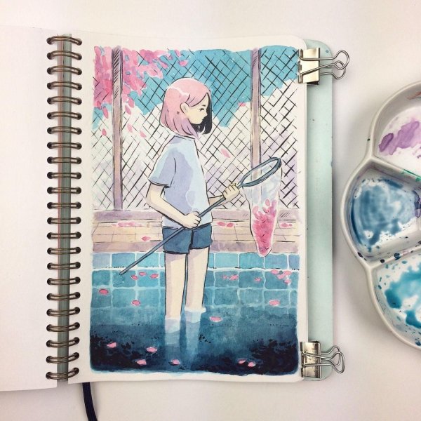 рисунки акварелью в скетчбуке