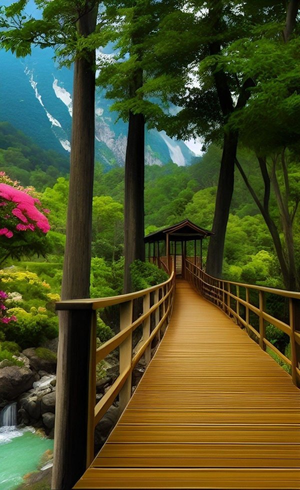 фотообои мост в лесу