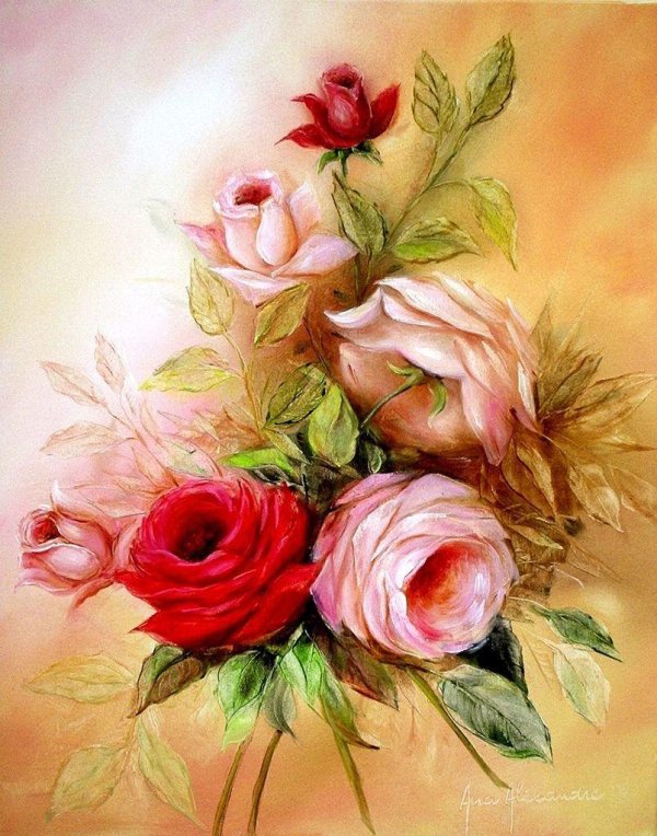 розы живопись мастихином