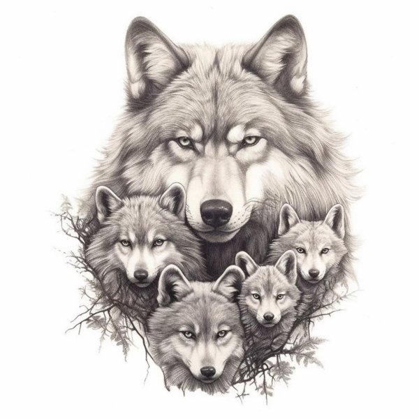 тату семья волков