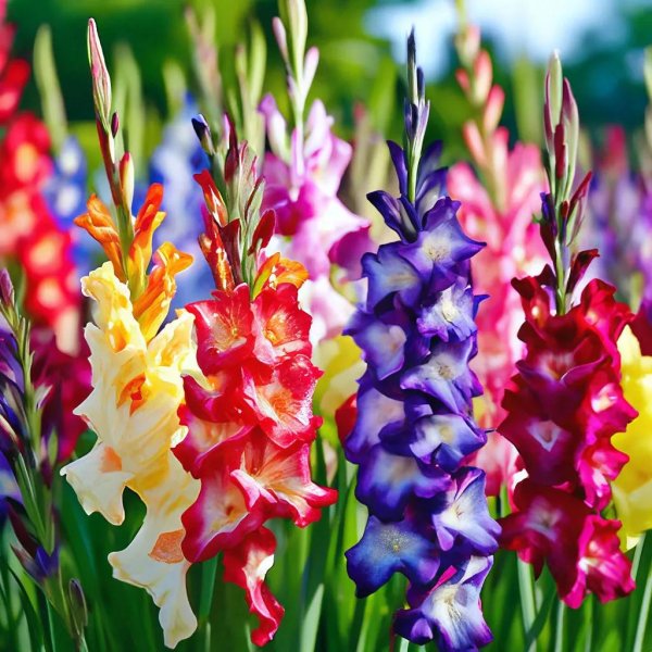 разноцветные гладиолусы