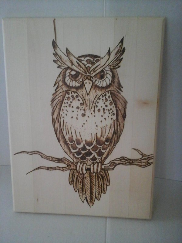 пирография по дереву сова