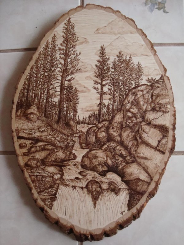 выжигателем на спиле дерева