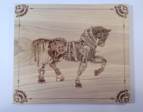 выжигание по дереву лошади