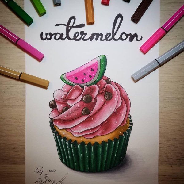 рисунки маркерами еда