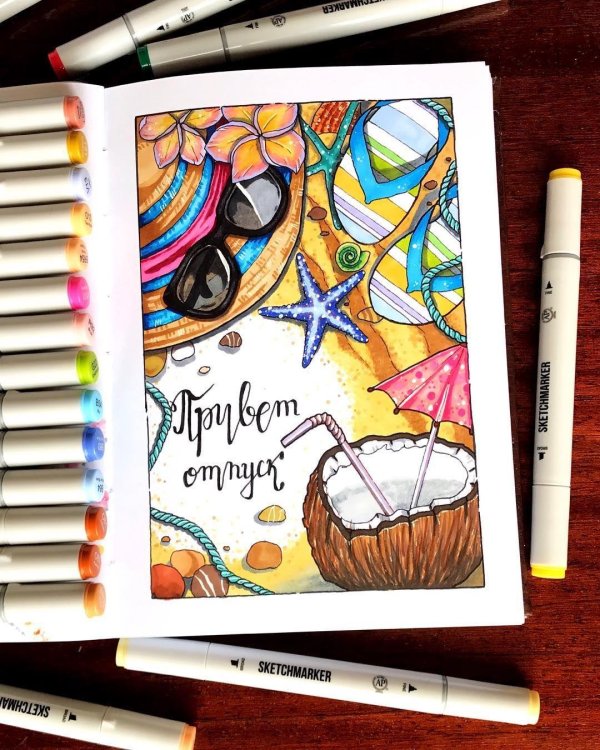 рисунок в скетчбук легкий маркерами