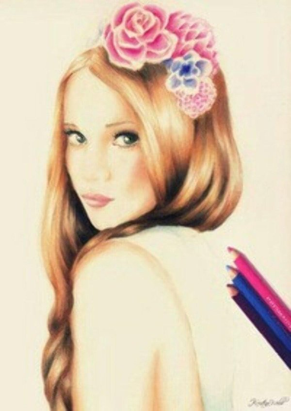 портрет карандашами цветными