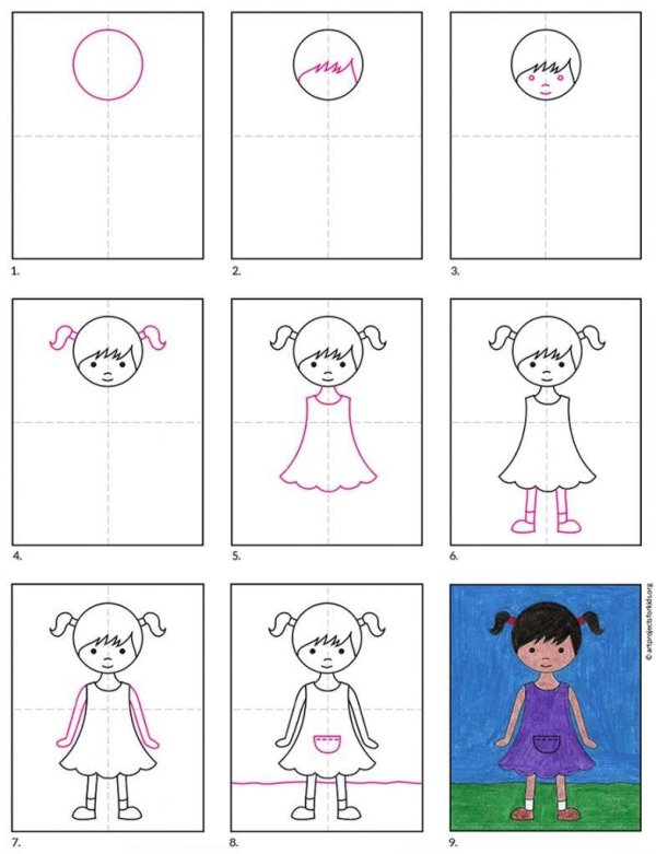 поэтапное рисование девочки