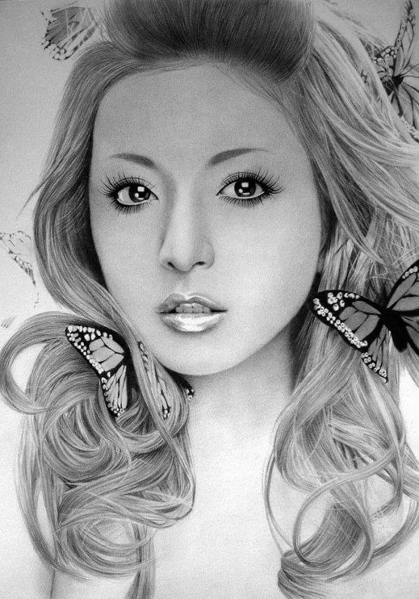 красивая девушка карандашом